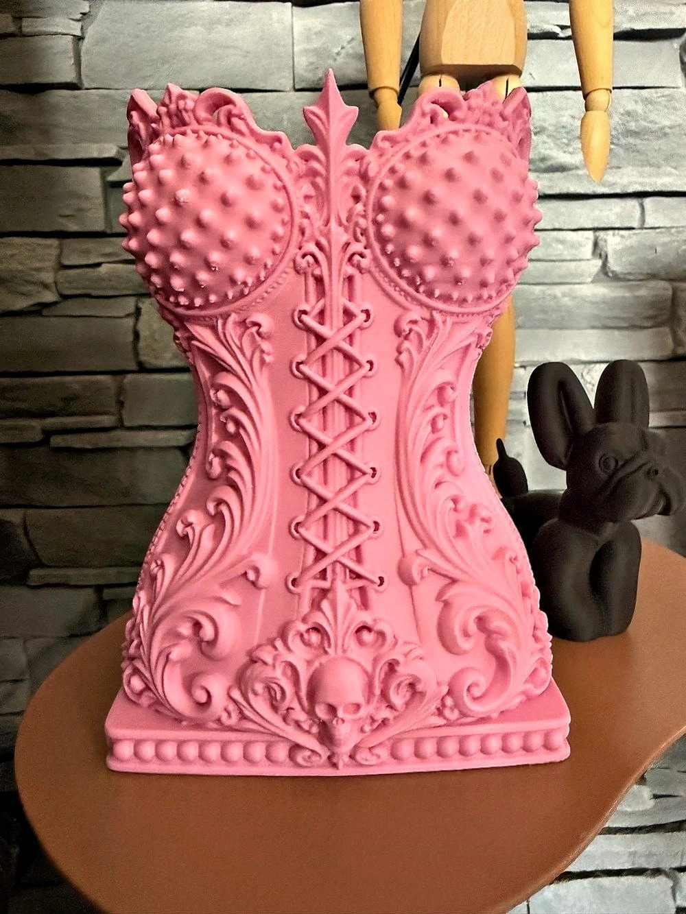 Goth Corset Makeup Organizer Brush Holder in Pink & Black